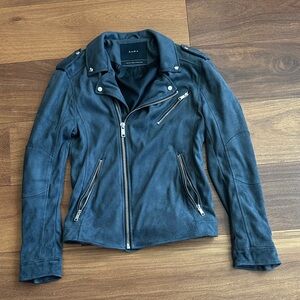 Zara Grey Faux Suede Moto Jacket with Silver Hardware